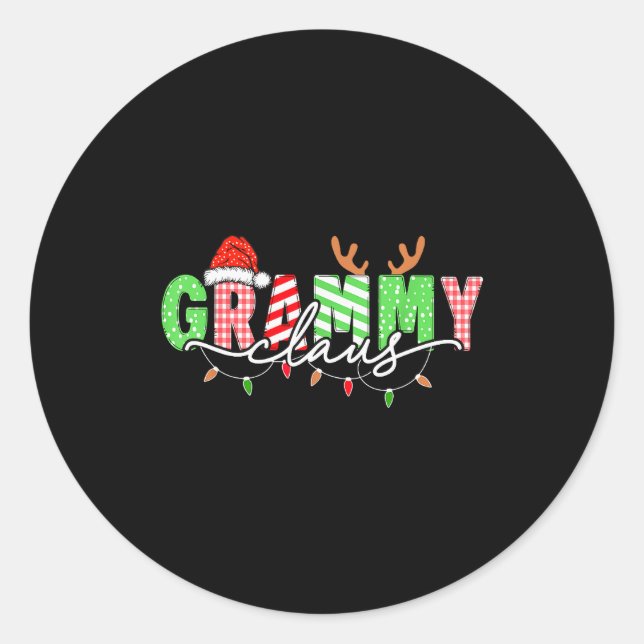 Sticker Rond Grammy Claus Xmas Christmas Lights Pajama Family M (Devant)