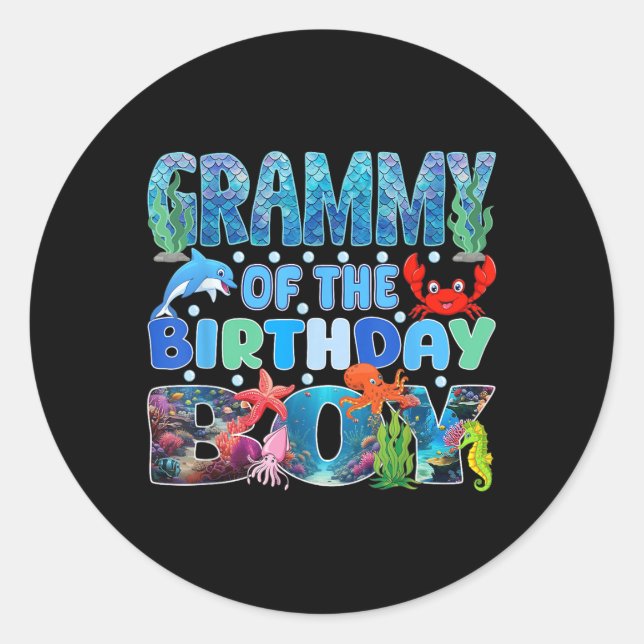 Sticker Rond Grammy De L'Anniversaire Boy Aquarium Sea Animals  (Devant)