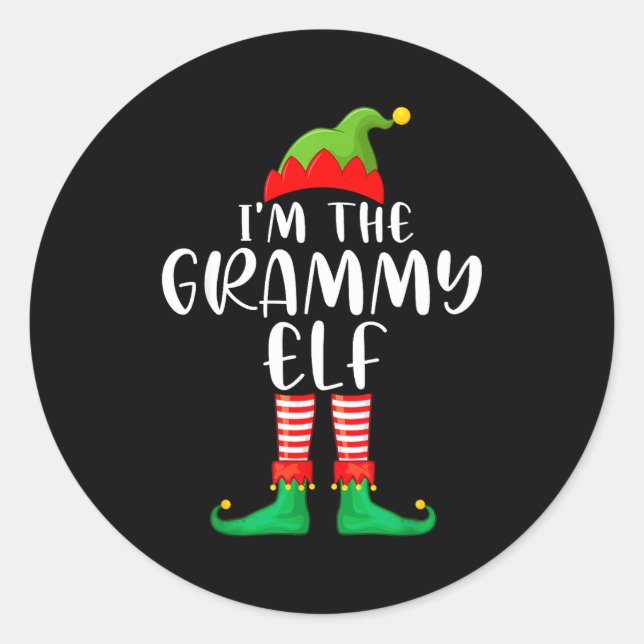Sticker Rond Grammy Elf Matching Family Group Christmas Party P (Devant)