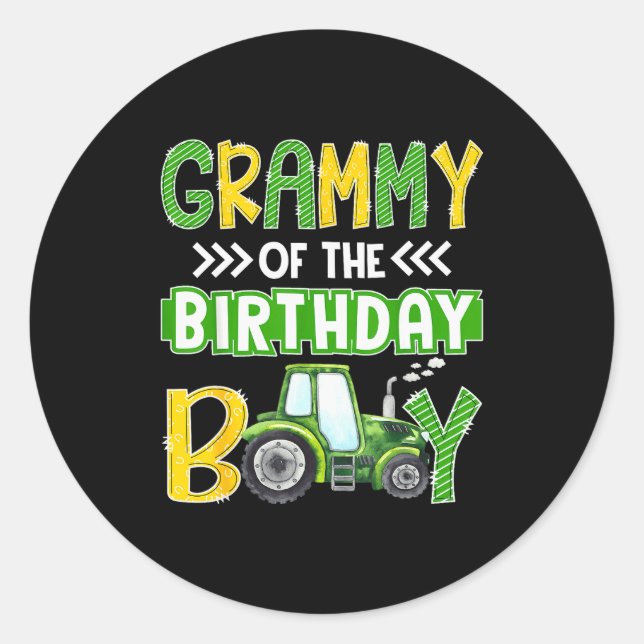 Sticker Rond Grammy Of The Birthday Boy Tractors Farm Trucks Fa (Devant)