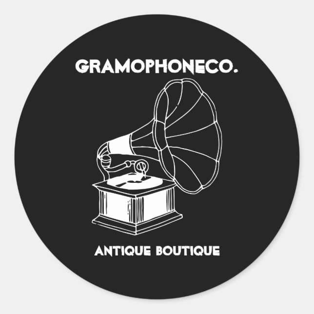Sticker Rond Gramophone à décoration d'antiquité noire (Devant)