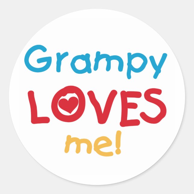 Sticker Rond Grampy aime mes t-shirts et cadeaux (Devant)