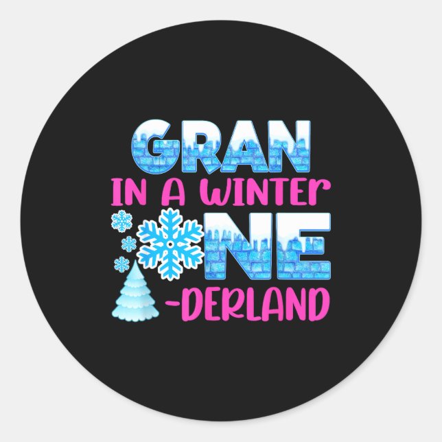 Sticker Rond Gran In A Winter Onederland Bday Girl Sweet Snowfl (Devant)