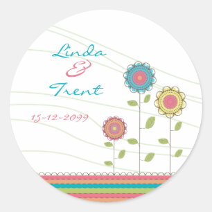 Sticker Rond Grand arc-en-ciel Fleurs mariage Enregistrer la da