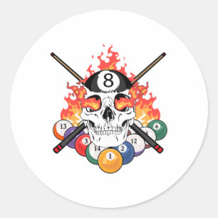 Sticker Rond Grand Billard Joueur Crâne Billard Cue Ll