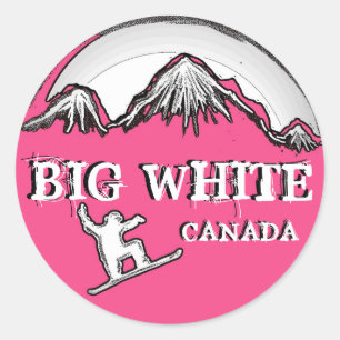 Sticker Rond Grand Blanc Canada rose thème snowboardeur autocol