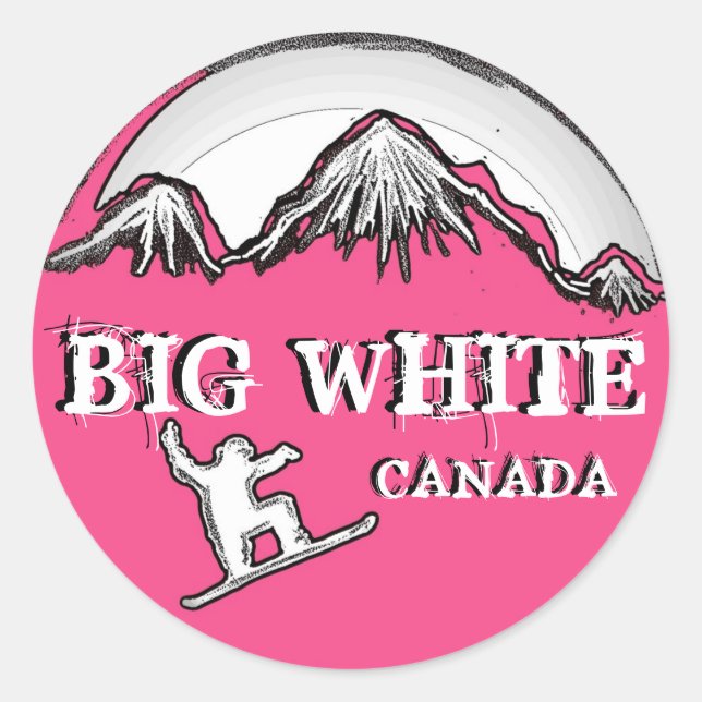 Sticker Rond Grand Blanc Canada rose thème snowboardeur autocol (Devant)