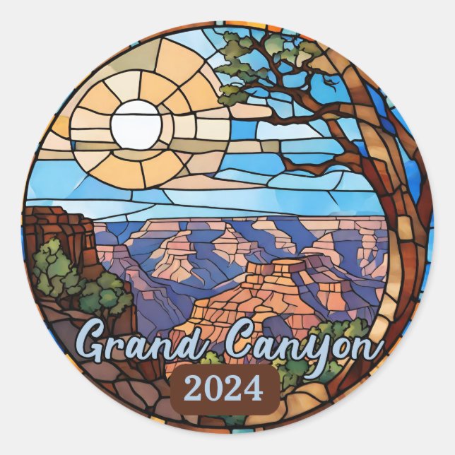 Sticker Rond Grand Canyon Personnalisé Faux Vitrail (Devant)