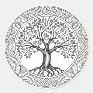Sticker Rond Grand chêne Arbre de vie Croquis celtique