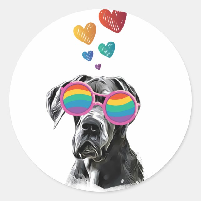 Sticker Rond Grand chien Danse avec Coeurs Saint-Valentin (Devant)