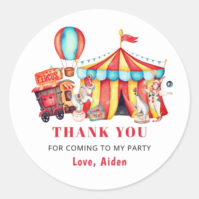 Sticker Rond Grand Cirque Carnaval Anniversaire Merci (Devant)