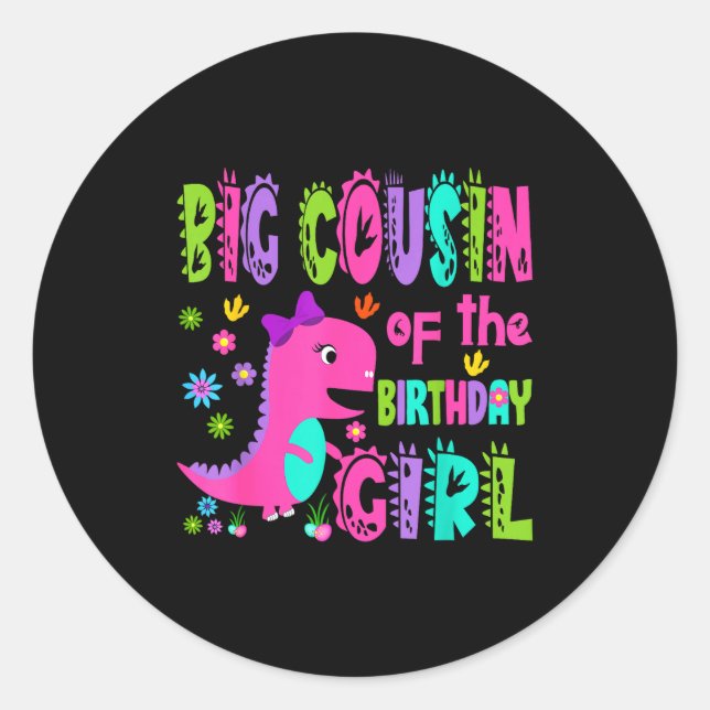 Sticker Rond Grand cousin de la fille d'anniversaire saurus rex (Devant)