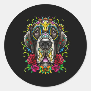 Sticker Rond Grand Dane Chien Tattoo Jour Du Mexique Floral Mor