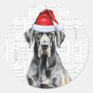 Sticker Rond Grand Dane et Woof Word Art Noël