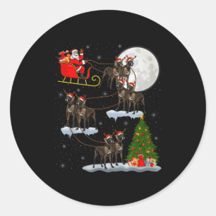 Sticker Rond Grand Danois Chien Père Noël Traîneau Volant Drôle