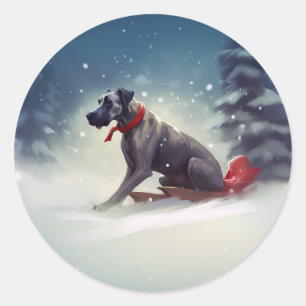 Sticker Rond Grand Danois Noël neige hiver