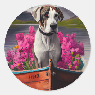Sticker Rond Grand Danois sur une pagaie : Une aventure panoram
