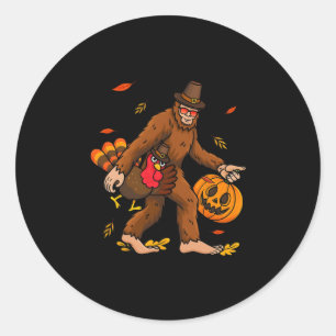 Sticker Rond Grand dindon de pèlerin de Bigfoot de citrouille d