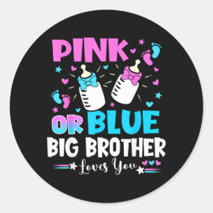 Sticker Rond Grand frère aime bébé révélation du sexe Rose ou B