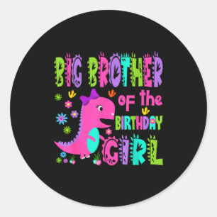 Sticker Rond Grand frère de la fille de l'anniversaire saurus r