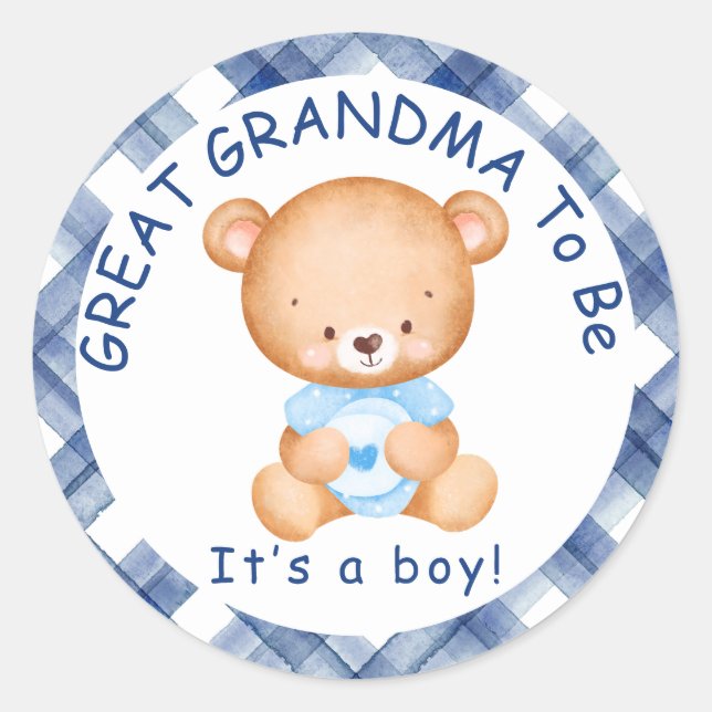 Sticker Rond GRAND GRANDMA sera le Baby shower bleu plaqué (Devant)