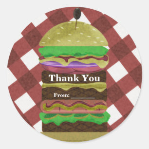 Sticker Rond Grand hamburger graissé Summer Cookout Red BBQ Par