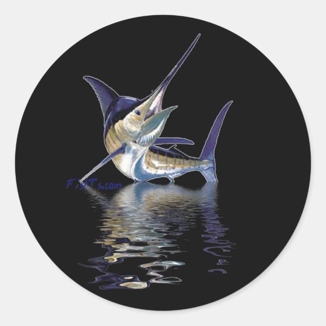 Sticker Rond Grand marlin avec réflexion dans l'eau (Devant)