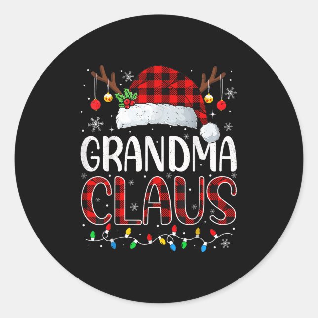 Sticker Rond Grand-mère Claus Feux de Noël Pyjama Match de fami (Devant)