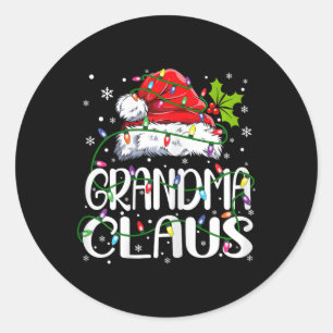 Sticker Rond Grand-mère Claus Feux de Noël Pyjama Match de fami