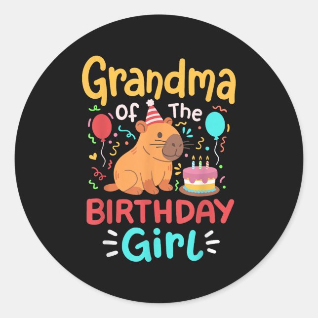 Sticker Rond Grand-Mère De L'Anniversaire Fille Capybara Famill (Devant)