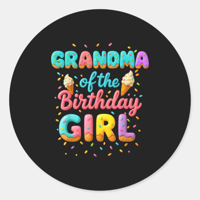 Sticker Rond Grand-Mère De L'Anniversaire Fille Crème Glace Fam (Devant)