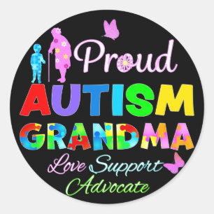 Sticker Rond Grand-mère de l'autisme fier