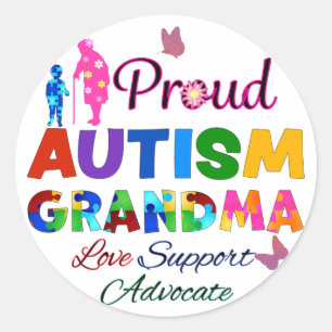 Sticker Rond Grand-mère de l'autisme fier