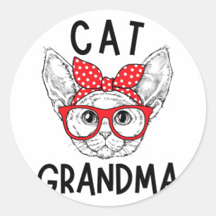 Sticker Rond Grand-mère Devon Rex Amoureux de les chats Chat Na