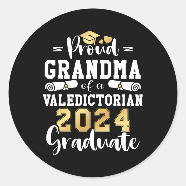 Sticker Rond Grand-Mère D'Un Diplôme Valedictorian Cl 2024 (Devant)