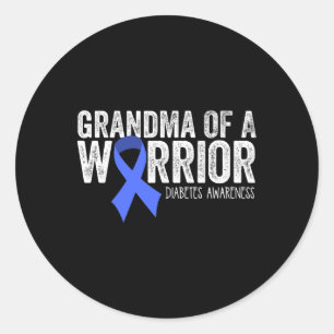 Sticker Rond Grand-Mère D'Un Guerrier T1D Diabétique Bleu Ribbo
