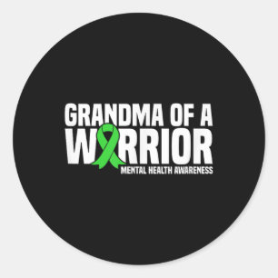 Sticker Rond Grand-Mère D'Un Guerrier Vert Ruban Santé Mentale 