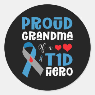 Sticker Rond Grand-Mère Fière D'Un Héros T1D De Type 1 Diabète