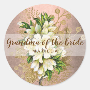Sticker Rond Grand-mère florale rose en cuivre de la mariée