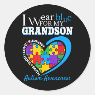 Sticker Rond Grand-mère Grand-père I Wear Blue For My Grandson