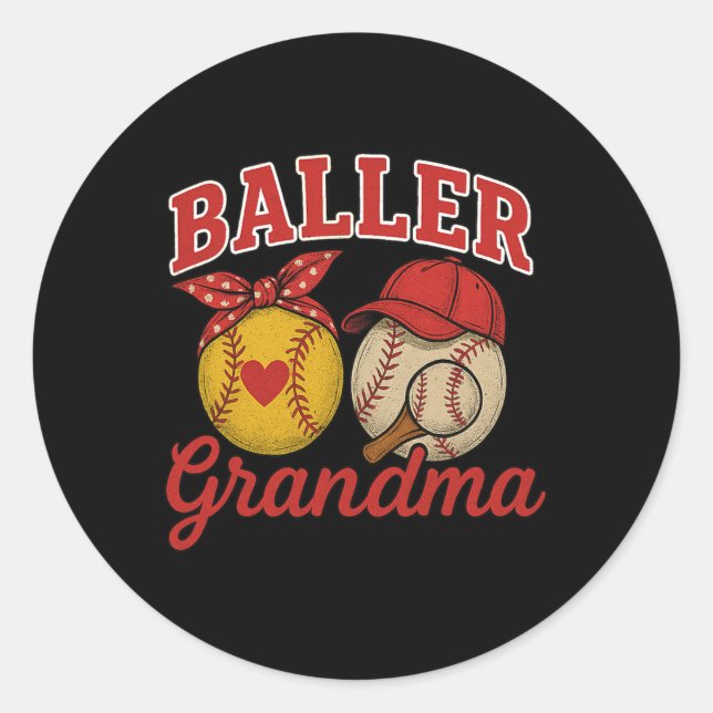Sticker Rond Grand-Mère Parfaite Du Softball Et Du Baseball (Devant)