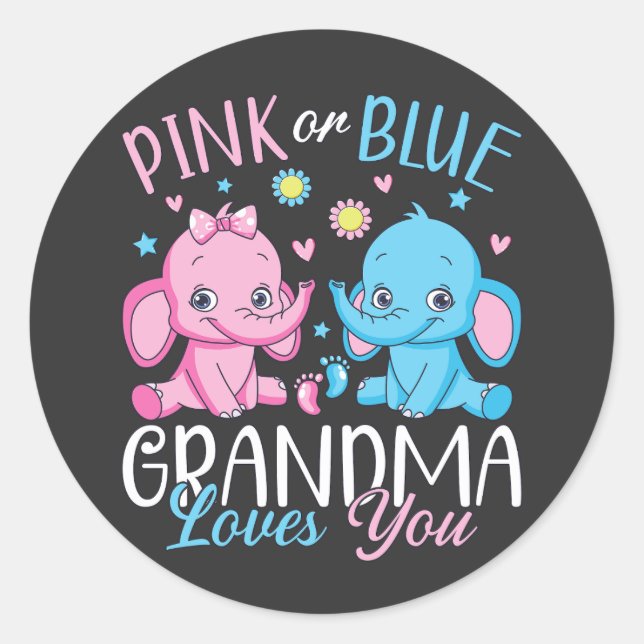 Sticker Rond Grand-Mère Rose Ou Bleue Vous Aime Bébé Éléphant (Devant)