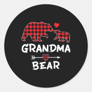 Sticker Rond Grand-mère rouge Ours Noël drôle Famille Noël