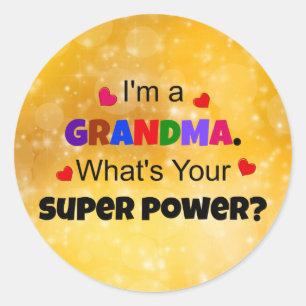 Sticker Rond Grand-mère Super Power, design populaire,