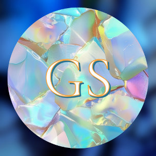 Sticker Rond Grand Monogramme ou Nom sur Opale