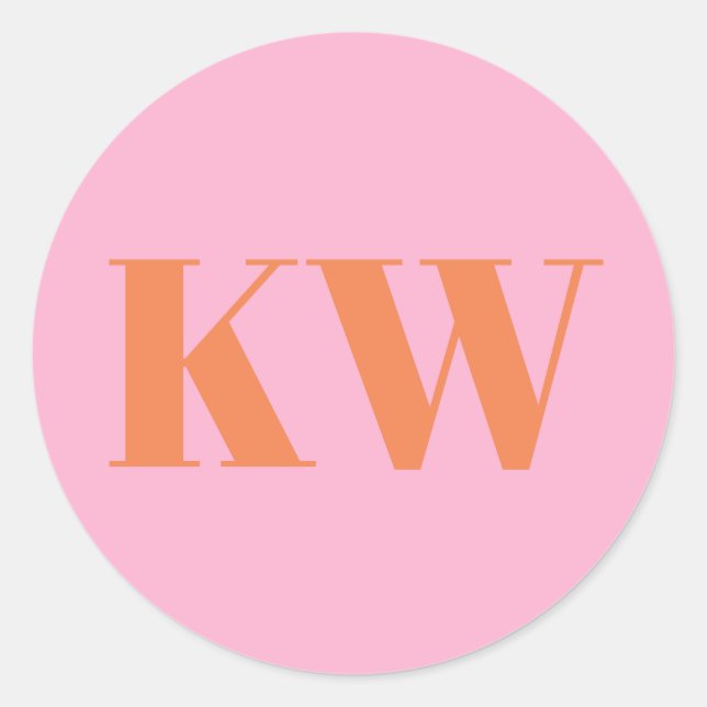 Sticker Rond Grand Monogramme Personnalisé Rose Orange (Devant)