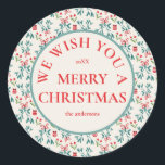 Sticker Rond Grand Motif traditionnel vert et rouge<br><div class="desc">Fêtez votre première saison de vacances en tant que nouveau mariés avec notre collection de cartes de Noël Motif Grand Millennial. Avec des designs intemporels et d'inspiration vintage avec une touche moderne, ces cartes ajoutent une touche d'élégance à vos voeux de vacances. Customisez chaque carte pour partager votre amour et...</div>