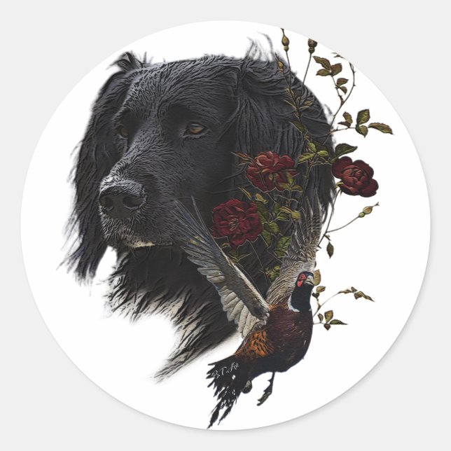 Sticker Rond Grand Munsterlander avec faisan (Devant)