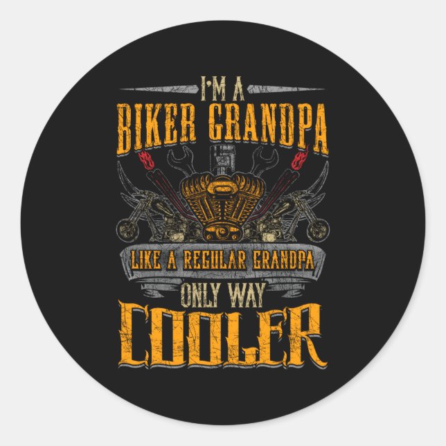 Sticker Rond Grand-pa Motorcycle Bike Er Papa (Devant)