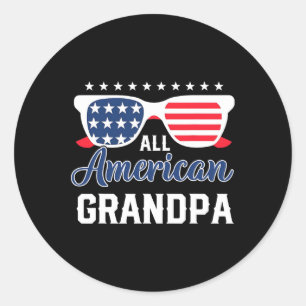 Sticker Rond Grand-Père Américain 4 Juillet Usa Sungles Mens Ca